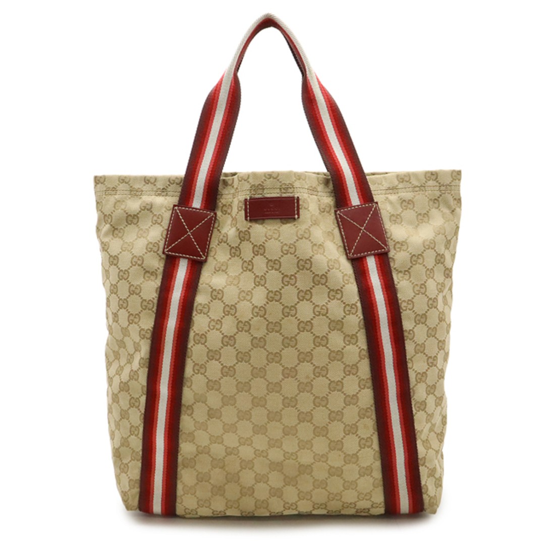 GUCCI GG Canvas Sherry Line Tote Bag Large Beige Red Used Bag