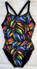 VTG 80s 90s Abstract Neon Leotard High Cut Workout Body Suit Aerobics Dance 12