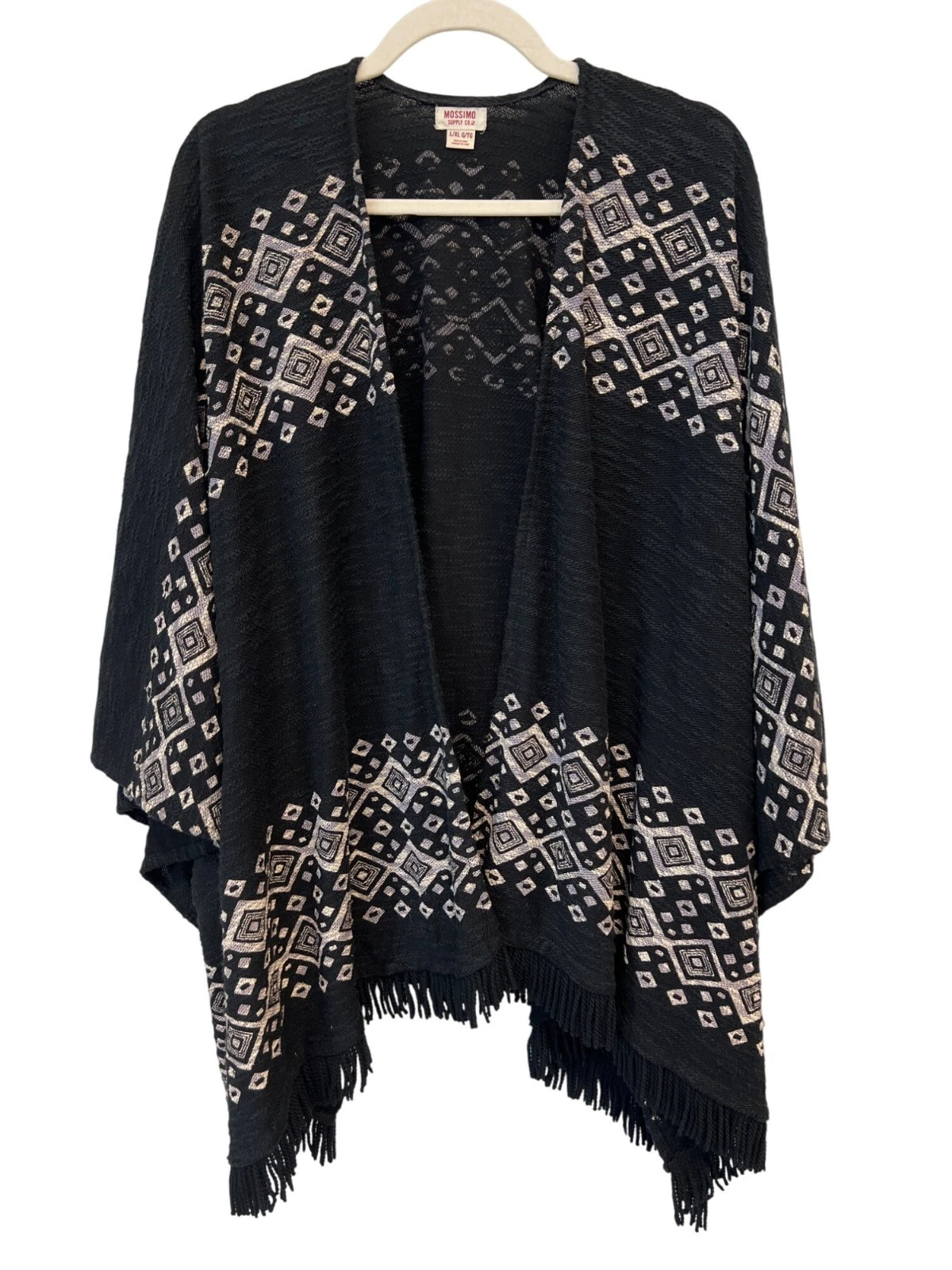Mossimo Supply Co Geometric Poncho Cardigan Size Large/XL Open Front Fringe Cozy
Opens in a new wind