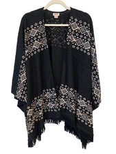 Mossimo Supply Co Geometric Poncho Cardigan Size Large/XL Open Front Fringe Cozy
