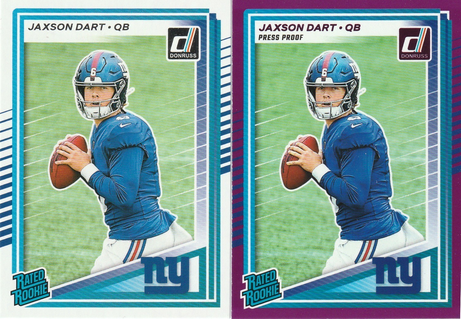 2025 Donruss  Jaxson Dart Purple Press Proof  & Rated Rookie  New York Giants