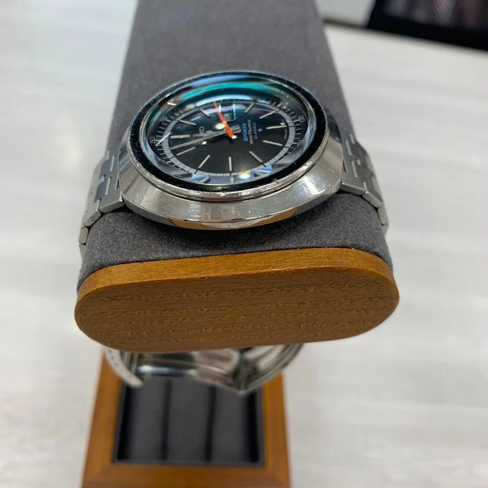 Reloj deportivo Seiko 5 antiguo automático esfera negra raro coleccionable vintage para hombre Foto 4 de 4