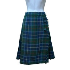 Vtg Wool Plaid Tartan Pleated Kilt Fringe Skirt School Girl Academia Made Canada