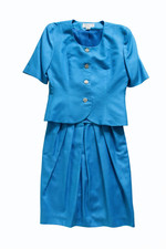 VTG Christian Dior The Suit Blue Skirt Suit Jacket Set Shell Buttons