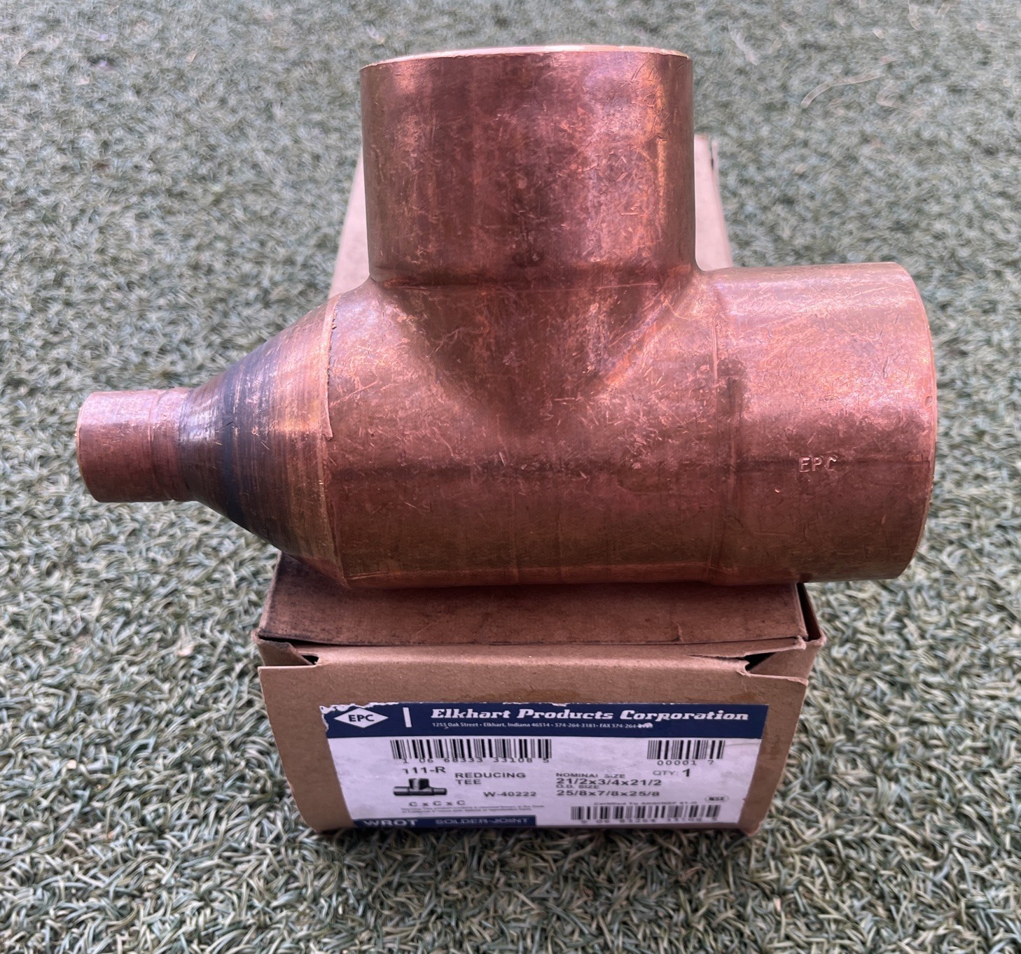 Elkhart W40222 111-R WROT Copper Reducing Tee 2-1/2x3/4x2-1/2 Solder Fitting