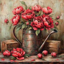 Wandbild Pfingstrosen Gießkanne Landhaus Rustikal Deko Bild Wanddeko Wandfliese