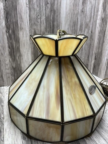 Vintage Tiffany Style Stained Slag Glass Hanging Ceiling Light Fixture Lamp