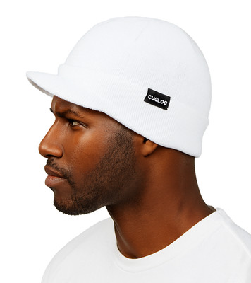 White Jeep Style Knit Army Visor Beanie - Warm Winter Ski Skull Hat