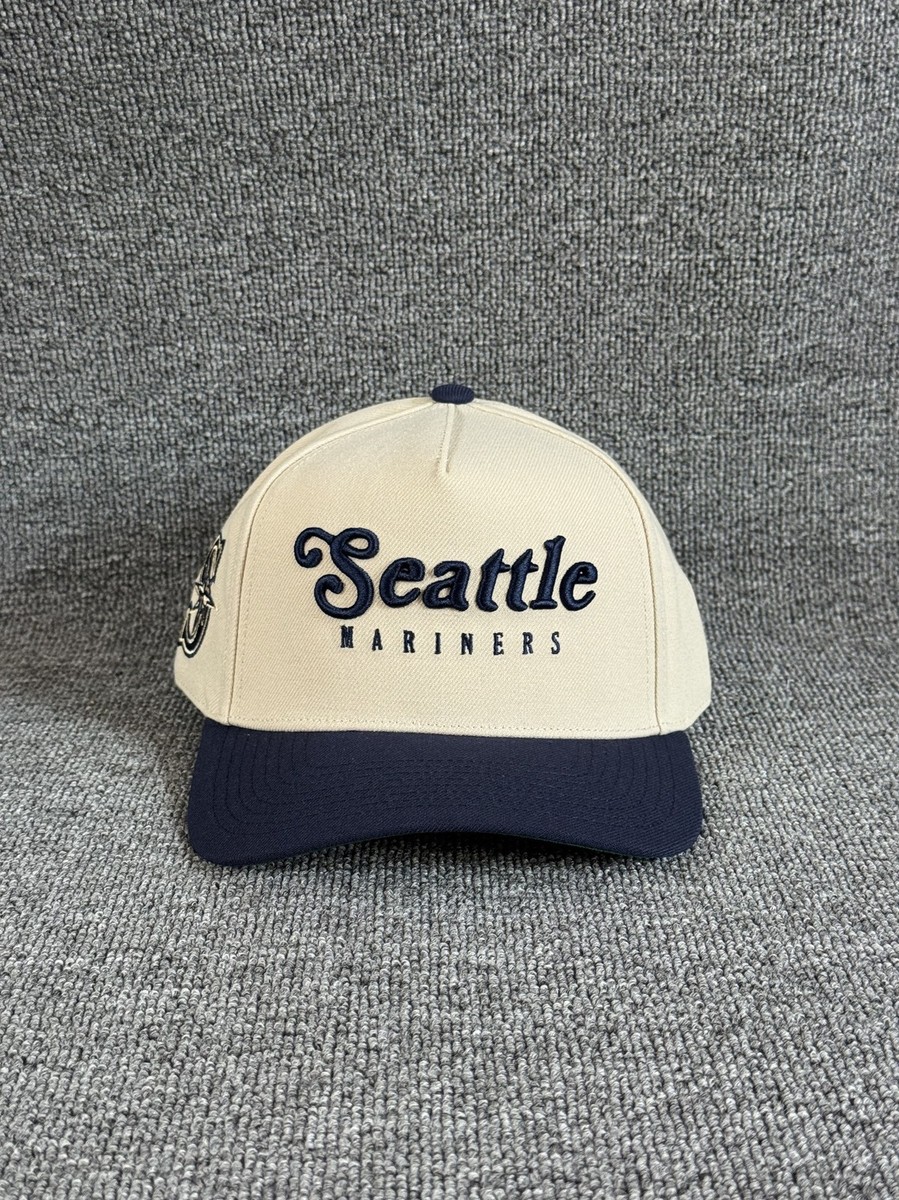 Mitchell & Ness Seattle Mariners MLB Snapback Hat Cream Navy Script Logo