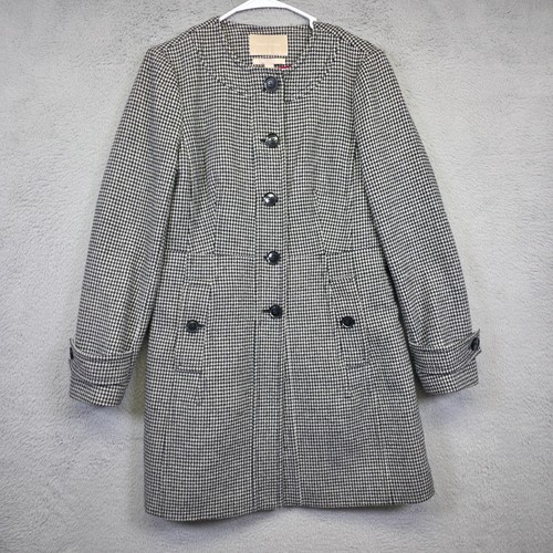 Banana Republic Coat Womens M Black White Houndstooth Preppy Old Money Academia