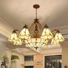 Tiffany Ceiling Lamp Vintage Stained Glass Pendant Chandelier Light for Bedroom