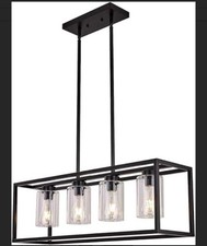 Farmhouse 4 Light Chandelier Rectangular Black