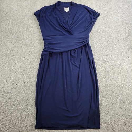 Suzi Chin For Maggy Boutique Faux Wrap Dress 14 Blue V-neck Ruched Slim Fit