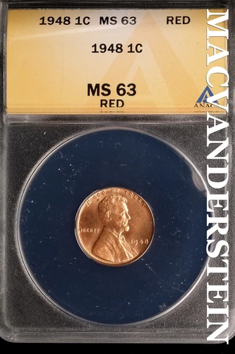1948 Lincoln Wheat Cent - ANACS MS 63 Red - Scarce  No Reserve  #SLK664