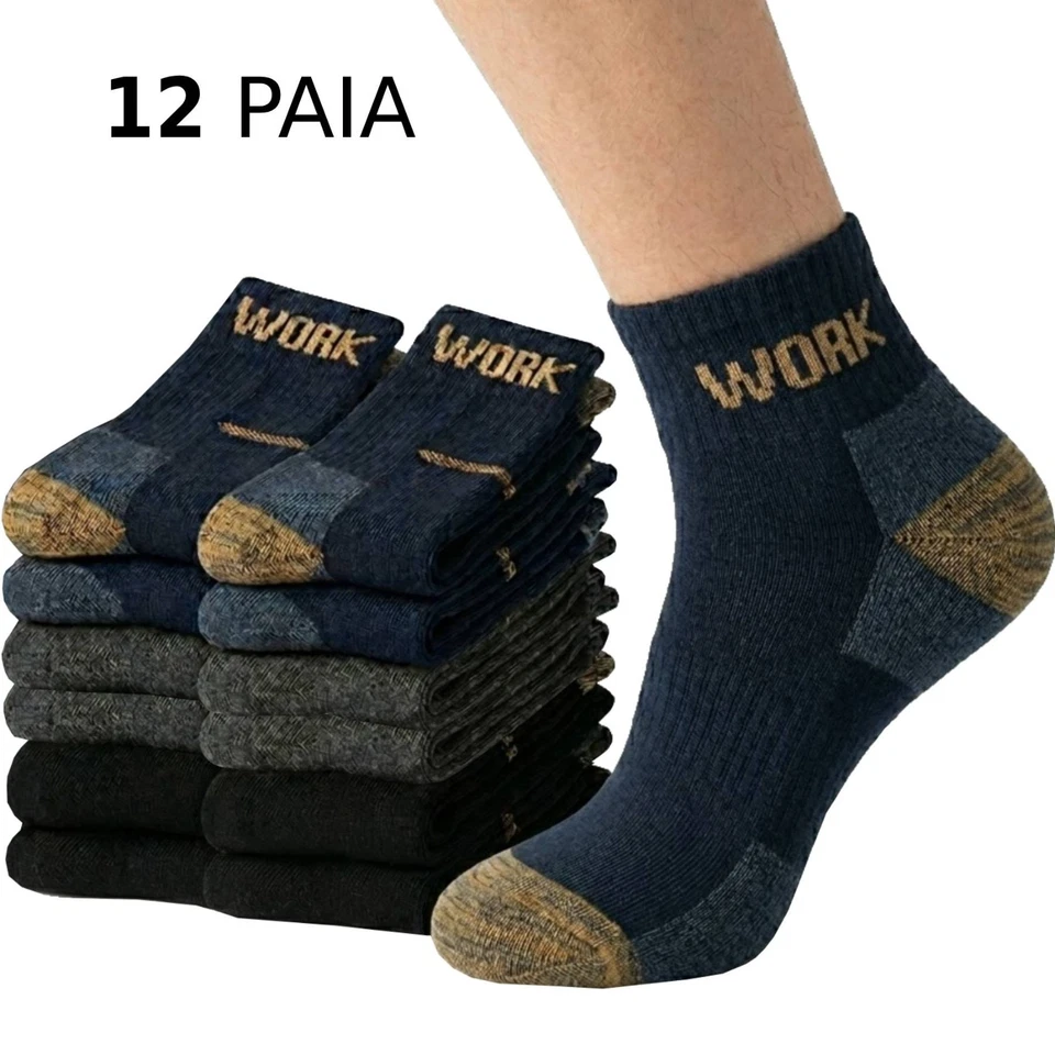 12 Paia Calze Lavoro Uomo Corte Cotone Rinforzate Calzini Antinfortunistici WORK - Immagine 1 di 1