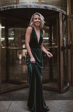 Anthropology Jenny Yoo Logan Elegant Deep V-Neck Velvet Column Gown