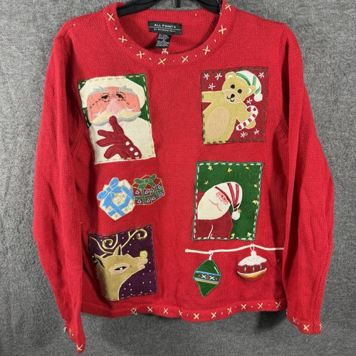 Vintage Ugly Christmas Sweater Women's Size Medium M Santa Reindeer Gifts Red