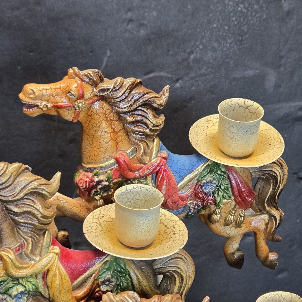 Smithsonian Horses Carousel 3 Candelabra Candle Holder Metal 11