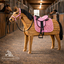 Set Holzpferde Sattel mit Halfter Set Holzpferd bis 145cm rosa