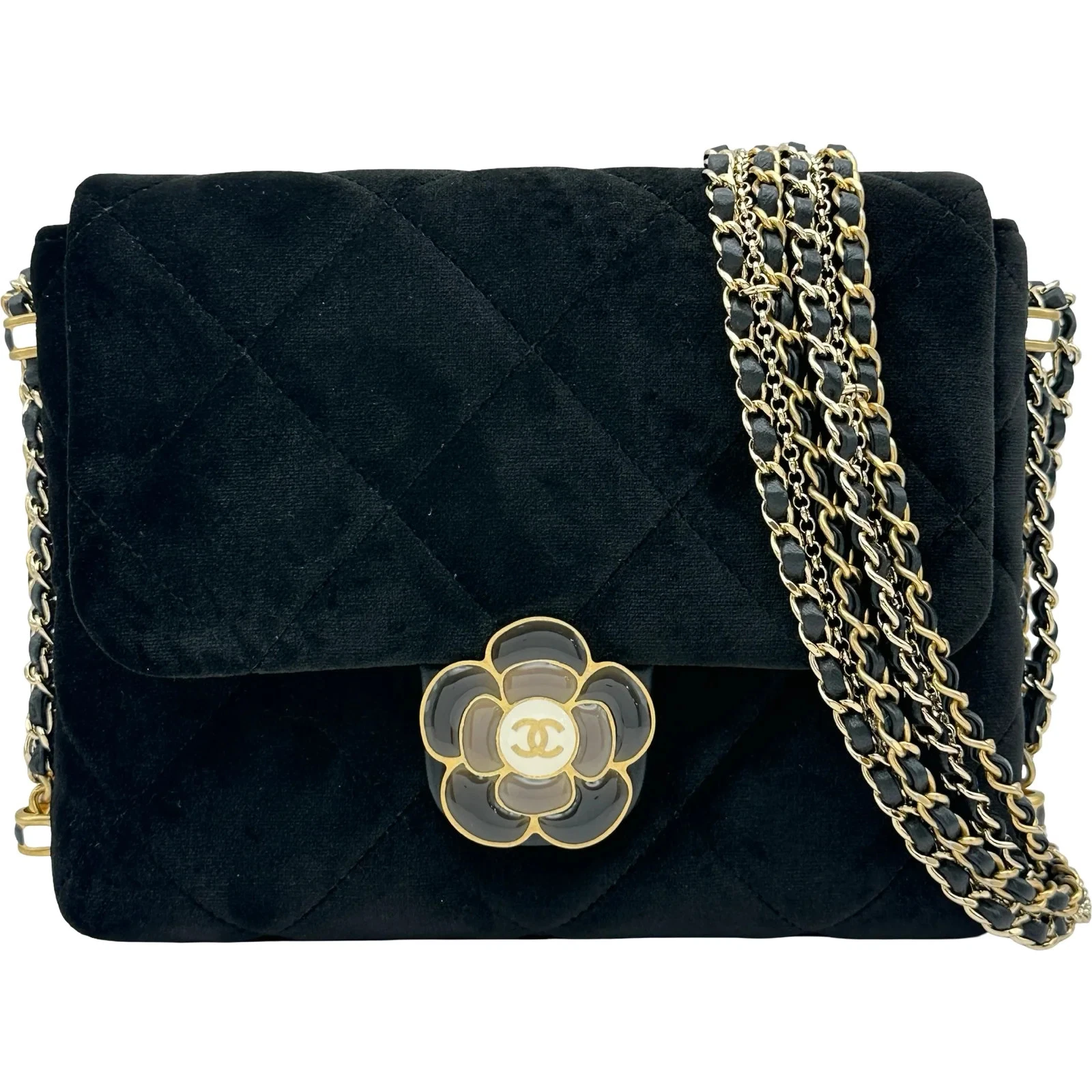 Chanel — CHANEL Camelia Flap Bag Black Velour Shoulder Bag AS4413 #OKB1127