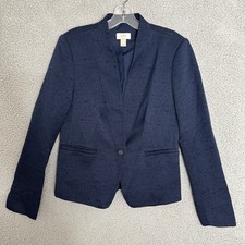 LOFT Textured Blazer Size 4 Navy Blue Career Office Preppy Academia Chic Basic