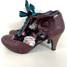 Joe Browns Purple Leather Floral Fabric Heeled Victorian Style Shoes Size UK 6