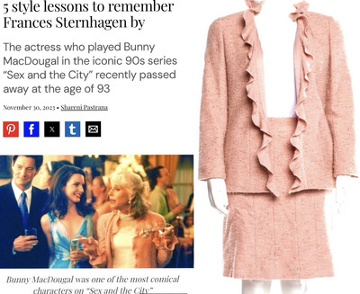 Chanel Vintage 1999 Pink Tweed Ruffle Jacket Skirt 2p Set 38 40 6