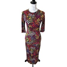 FARM Rio Floral Leopard Print Colorful Midi Dress 3/4 Sleeve Stretchy Small