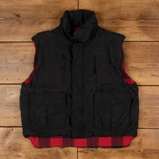 Timber Trail Canvas Vest L Mens 00s Black Plaid Reversible Insulated Outdoor