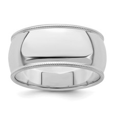 Sterling Silver Milgrain Domed Wedding Band No Stone, Rhodium-Plated 9mm
