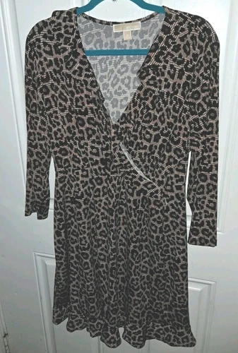Abito donna Michael Kors stampa leopardata taglia XL taglio basso design sexy