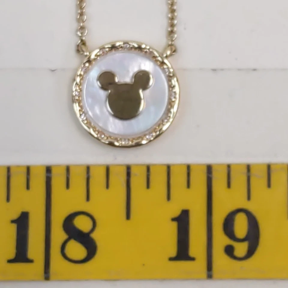 Disney Mickey Mouse Necklace Gold Tone Mother of Pearl Pendant Crystal Accents - Image 2 of 4