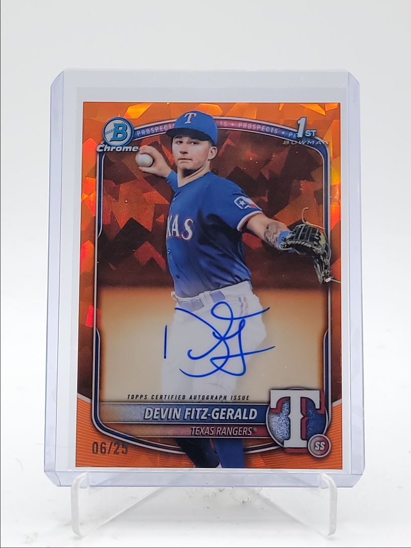 DEVIN FITZ-GERALD 2025 BOWMAN CHROME 1ST SAPPHIRE ORANGE AUTO /25 Q3967