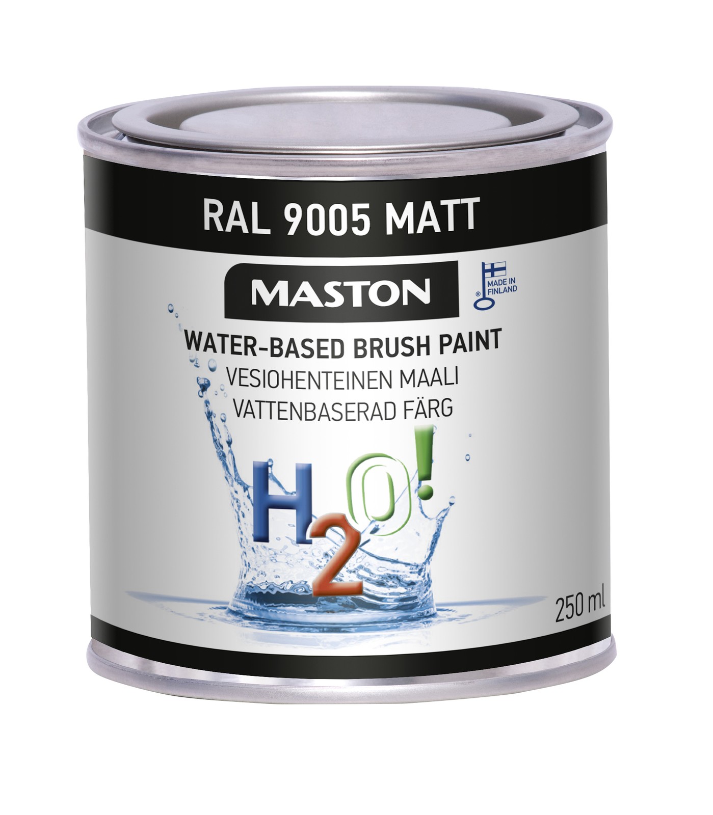 Maston Brush Paint H2O! Quick Dry Water Based Indoor Outdoor Jet Black Matt 1L