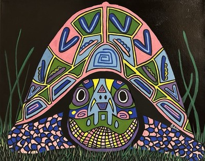 Original Hand Painted Acrylic Painting 16x20 Inch Wrapped Canvas Of A Turtle