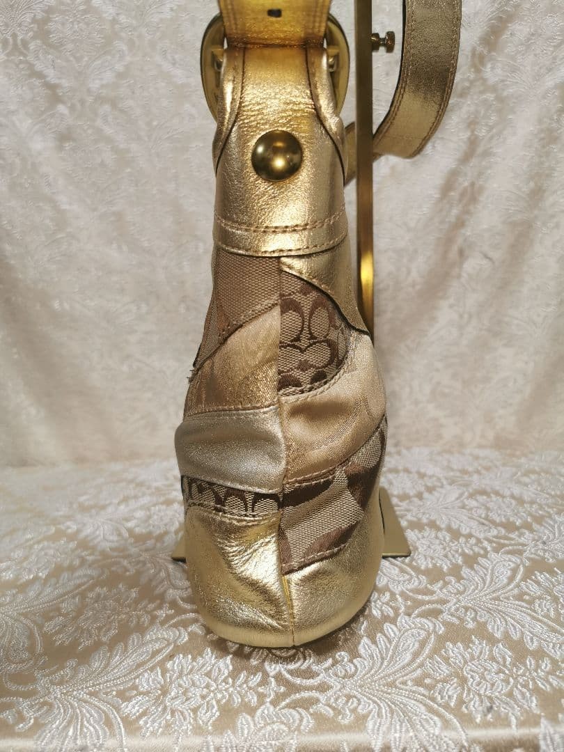 COACH Shoulder Bag Purse Patchwork Signature Gold… - image 4