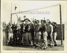 Press Photo Actor Jack Redmond Celebrates Under Goalposts In Football Film Scene