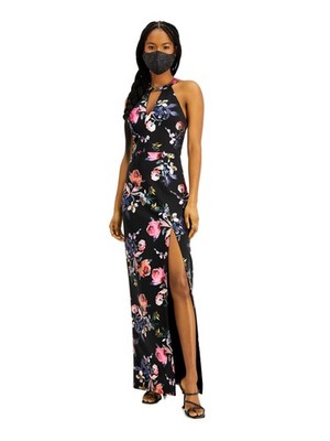 BCX DRESS Womens Slitted Sleeveless Halter Full-Length Evening Sheath Dress