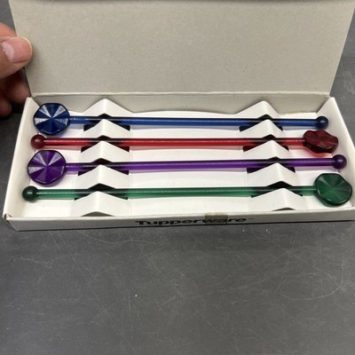 Tupperware 4 Swizzle Sticks Sheerly Elegant Set Jewel Colors Purple Blue Red NEW