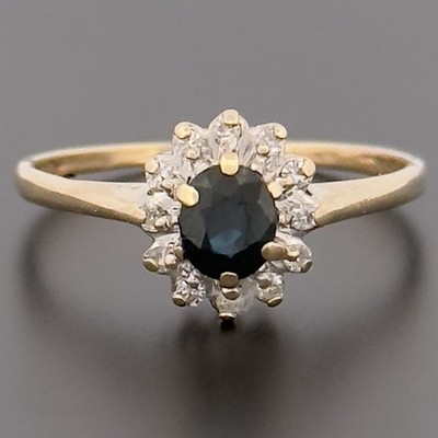 Cluster-Ring 9 kt Gelbgold Saphir & Diamant Größe N 1/2 gepunzt
