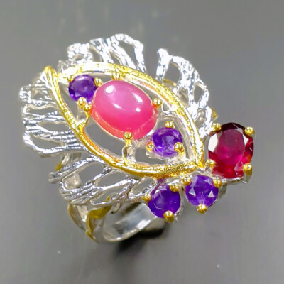 Fine Art Heated Star ruby Ring 925 Sterling Silver Size 8.5 /B-R0935