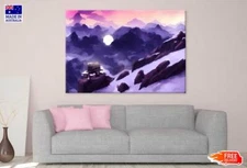 House on Snow Hill with Moon Digital Art Canvas  Print Unframed Home Decor