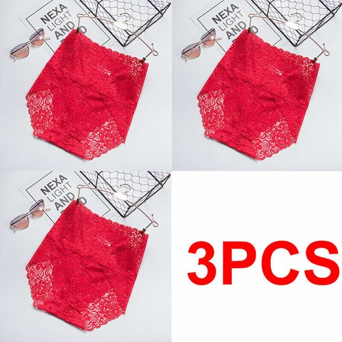 Women Lace Panties 3Pack Plus Size Female Underwear High Waist Knicker Lingerie - Picture 17 of 26