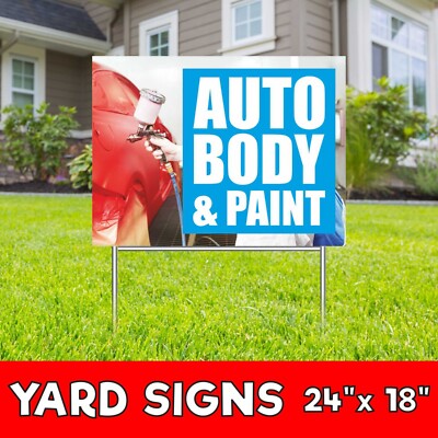 AUTO BODY PAINT Yard Sign Corrugate Plastic with H-Stakes Garage Service Repair