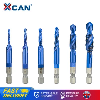 XCAN 6pc Drill Tap Combination Bit HSS Blue Coated Screw Thread Spiral Cutter M3-M10