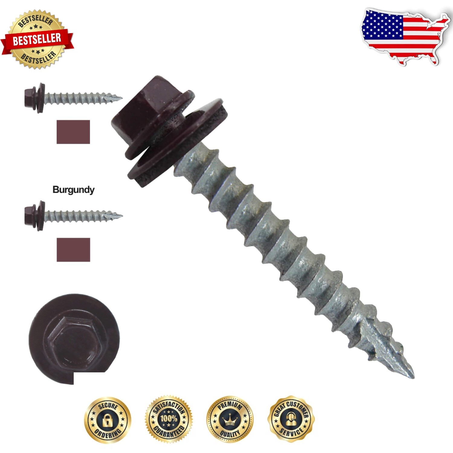 Pack of 250 Burgundy Roofing Screws with Sharp T17 Point for Easy Installation
