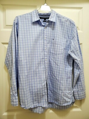 Tommy Hilfiger Shirt Mens XL Blue White Checkered Long Sleeve Button Front