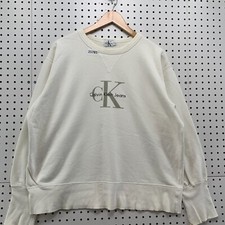 Sudadera De Colección Calvin Klein Blanca Gris Deletreada Manga Larga Para Hombre Mediana 25x25