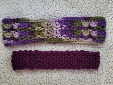 Hand Crocheted Crochet Headbands Purple and Camo Colors Lot of 2 NEW