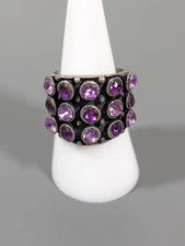 Purple Rhinestone Wide Cocktail Band Ring Size 8.5 Modernist Chic